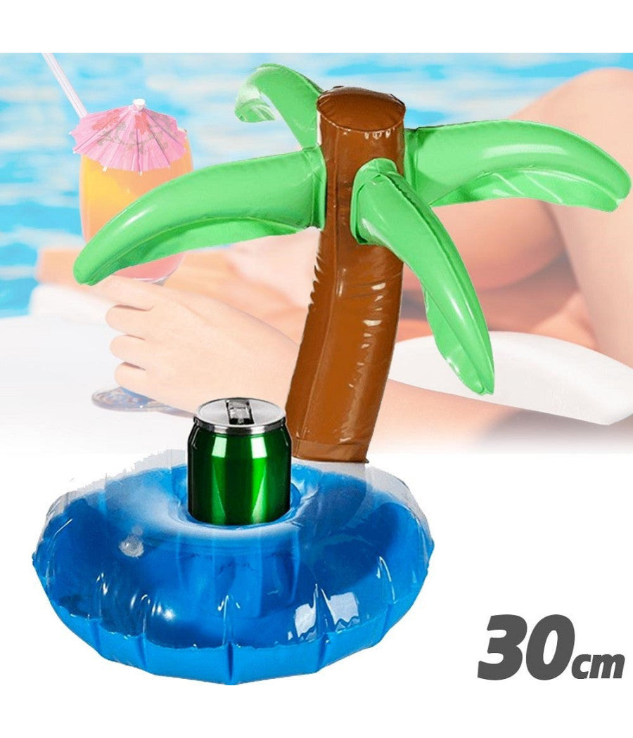 Porta Bibite Gonfiabile Isola Con Palma Galleggiante Porta Lattina Piscina 30 Cm         