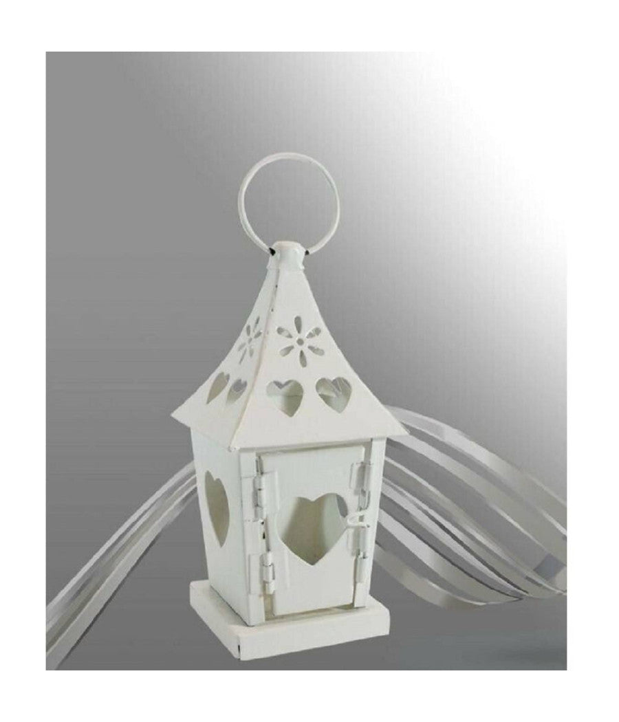 Porta Candela Lumino Lanterna Bianca In Metallo Bomboniera Matrimonio 90539         
