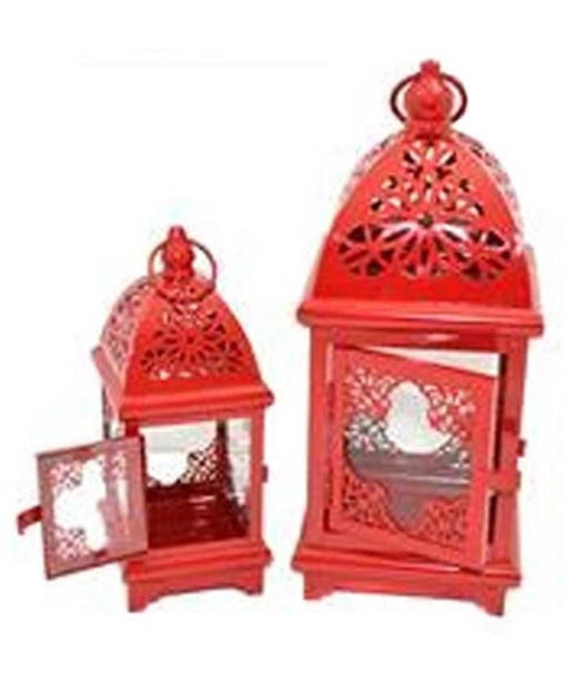 Porta Candela Natalizia Set 2 Pezzi Tealight Forma Lampada Rosso 34cm E 23cm         