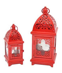 Porta Candela Natalizia Set 2 Pezzi Tealight Forma Lampada Rosso 34cm E 23cm         