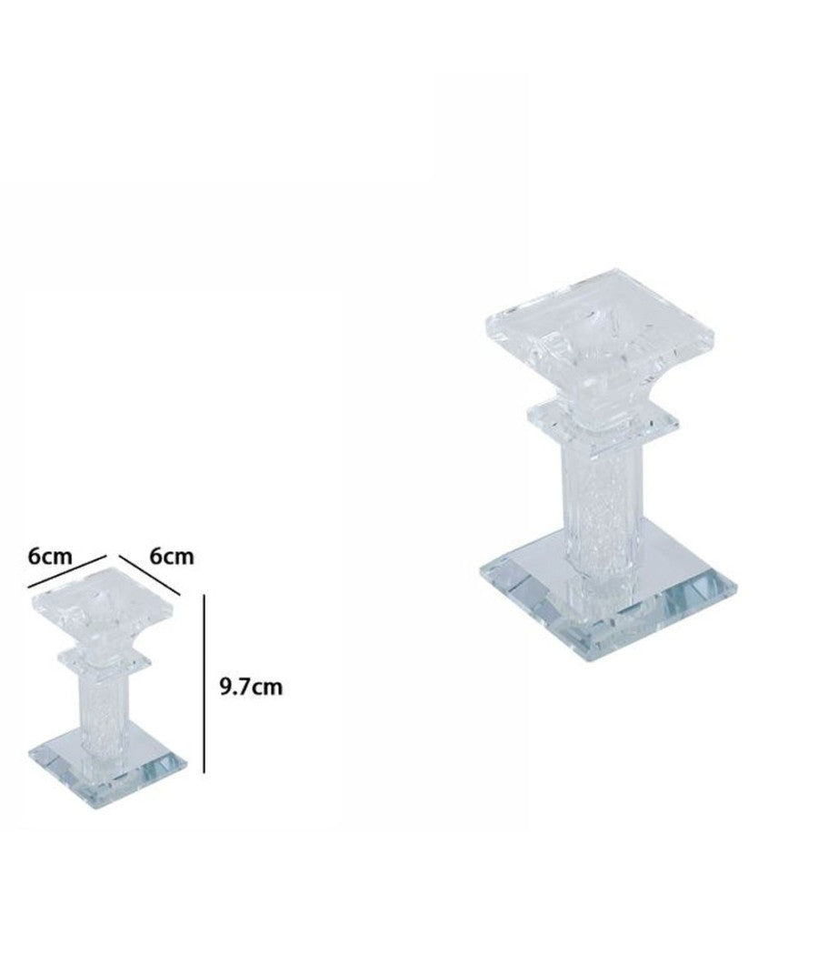 Porta Candela Vetro Diamanti Candeliere Idea Regalo Bomboniera Cristallo 6x6x15.5         