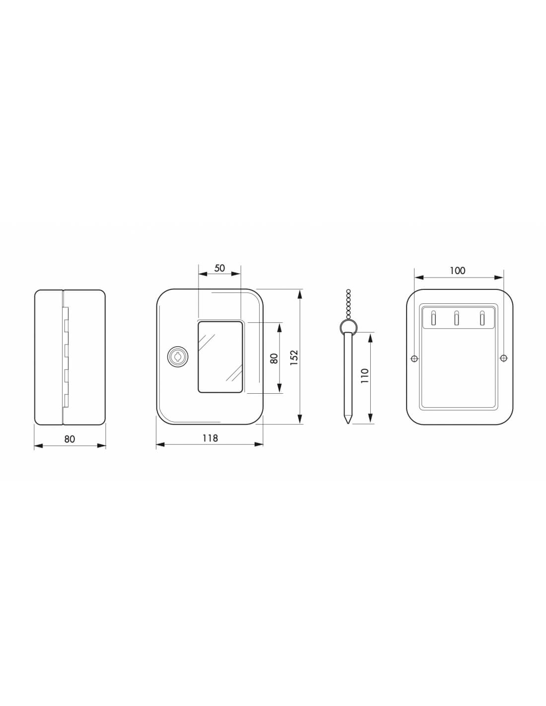 Cassetta per chiavi rossa con vetro e martelletto d'emergenza - 152X118X80MM - 2 Chiavi, Lockout Tagout LOTO - THIRARD