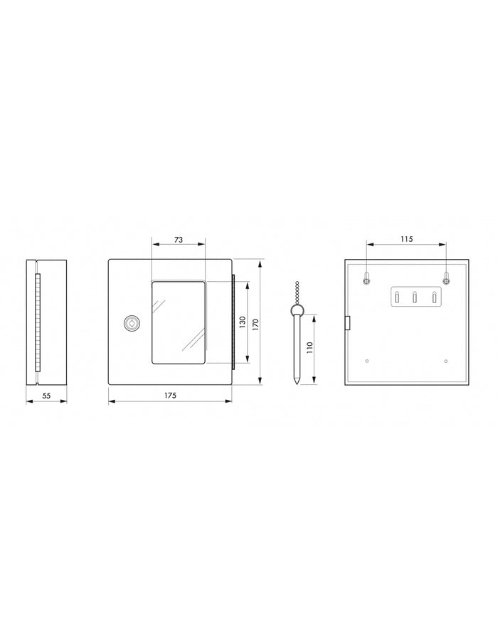 Cassetta per chiavi rossa con vetro e martelletto d'emergenza 170X175X55mm - 2 Chiavi, Lockout Tagout LOTO - THIRARD