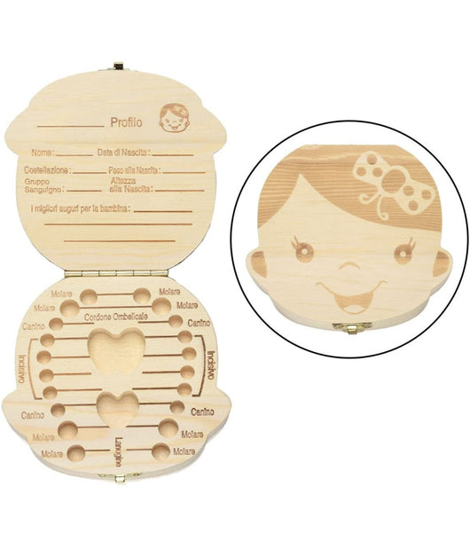 Porta Dentini Scatola In Legno Per Bambina Femminuccia Cofanetto Ricordi Neonato         