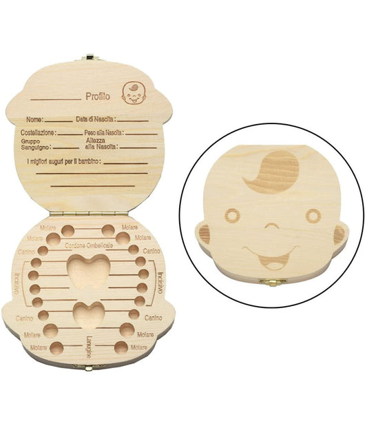 Porta Dentini Scatola In Legno Per Bambino Maschietto Cofanetto Ricordi Neonato         