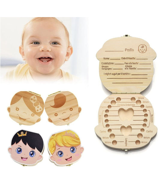 Porta Dentini Scatola In Legno Per Bambino Maschietto Cofanetto Ricordi Neonato         