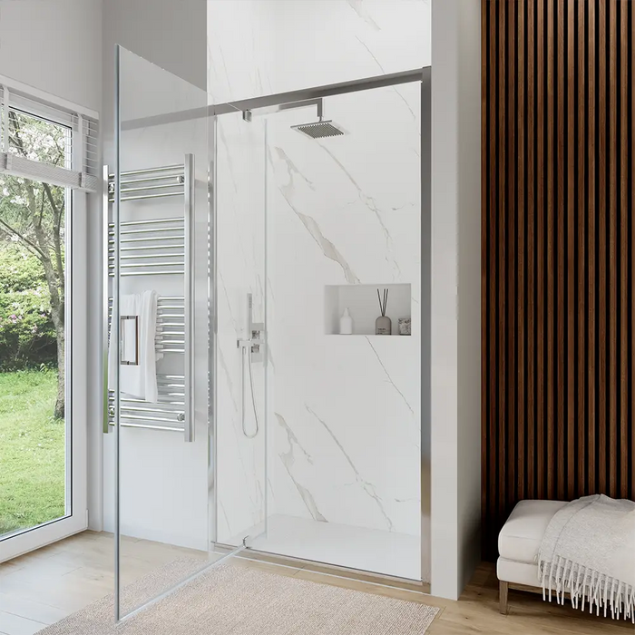 Porta doccia 100 cm apertura a battente vetro trasparente | Apulia