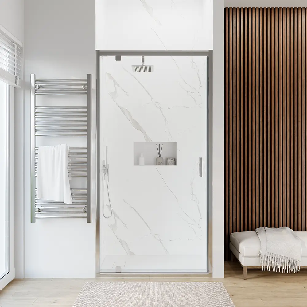 Porta doccia 90 cm apertura a battente vetro trasparente | Apulia