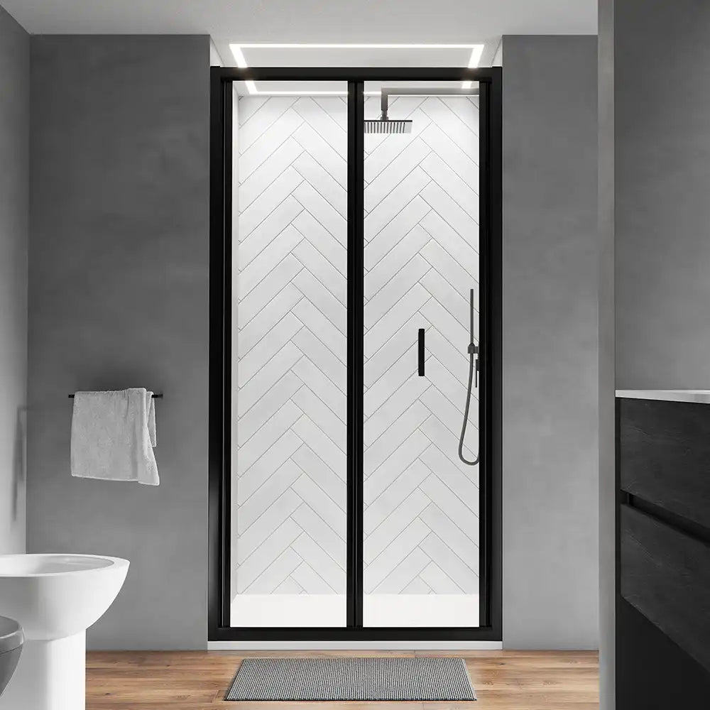 Porta doccia 80 cm profili nero opaco apertura a libro vetro trasparente | Capri