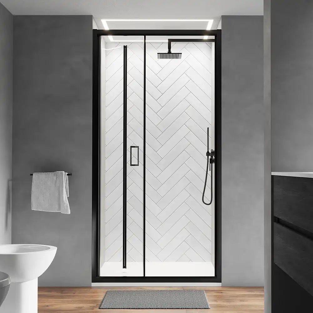 Porta doccia 90 cm profili nero opaco apertura a libro vetro trasparente | Capri