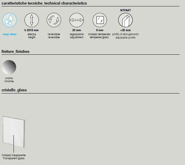 Box Doccia Battente Anticalcare 8mm Infinity - 69x148