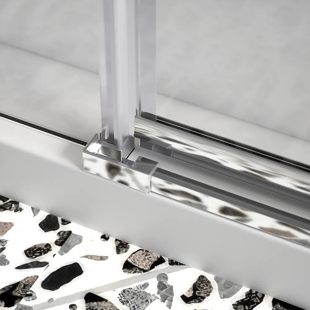 Porta doccia 150cm profili cromati apertura battente a destra con cerniere 80cm e parete fissa da 70cm vetro 8mm trasparente h195 | Fiji