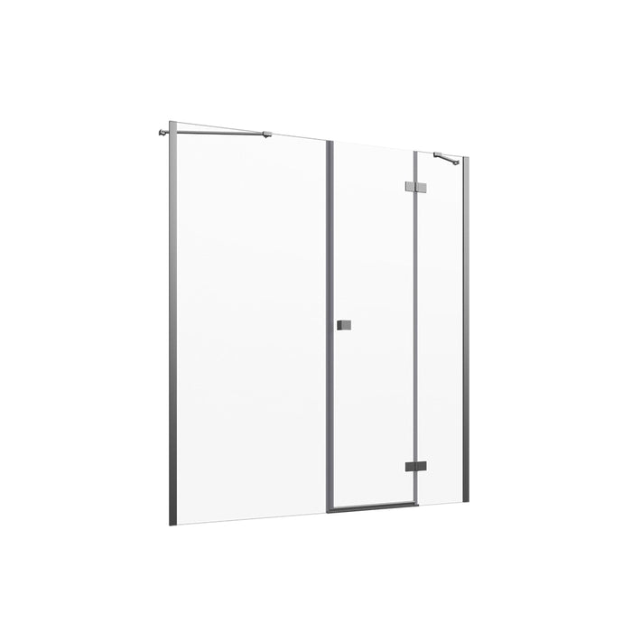 Porta doccia 160cm profili cromati apertura battente a destra con cerniere 70cm con parete fissa da 90cm vetro 8mm trasparente h195 | Fiji