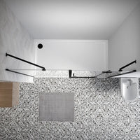 Porta doccia 170cm profili nero opaco apertura battente a destra con cerniere 90cm con parete fissa da 80cm vetro 8mm trasparente h195 | Fiji