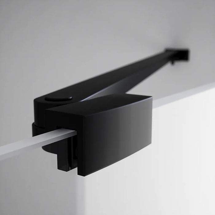 Porta doccia 170cm profili nero opaco apertura battente a destra con cerniere 90cm con parete fissa da 80cm vetro 8mm trasparente h195 | Fiji