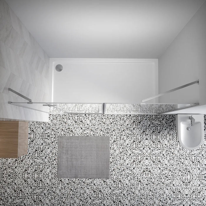 Porta doccia 160cm profili cromati apertura battente a sinistra con cerniere 70cm con parete fissa da 90cm vetro 8mm trasparente h195 | Fiji