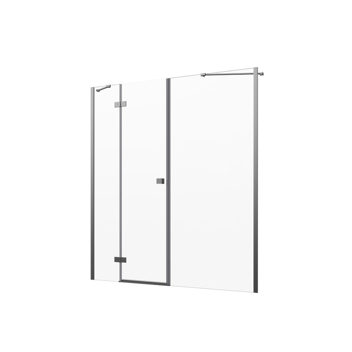 Porta doccia 170cm profili cromati apertura battente a sinistra con cerniere 80cm con parete fissa da 90cm vetro 8mm trasparente h195 | Fiji