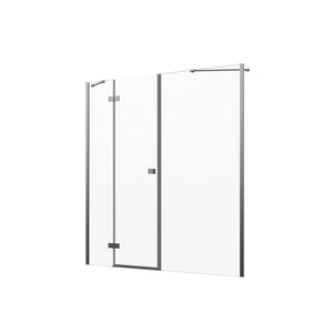 Porta doccia 160cm profili cromati apertura battente a sinistra con cerniere 70cm con parete fissa da 90cm vetro 8mm trasparente h195 | Fiji