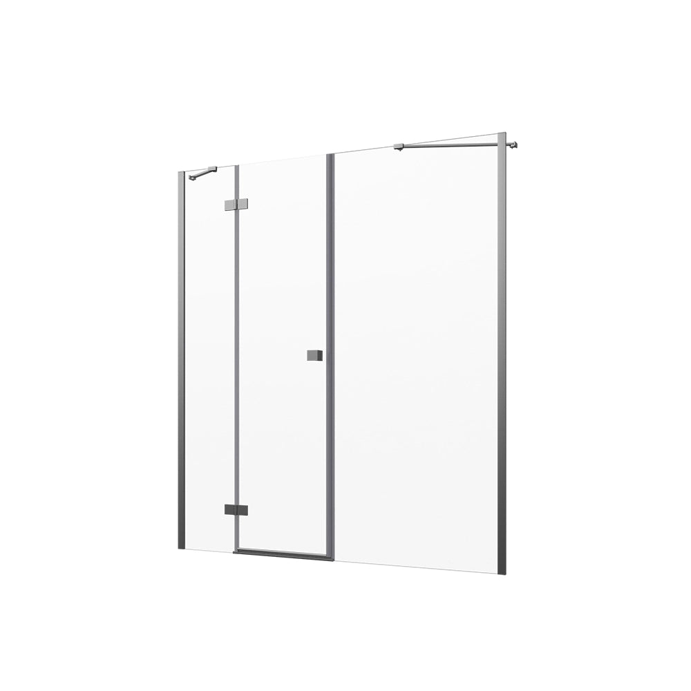 Porta doccia 190cm profili cromati apertura battente a sinistra con cerniere 110cm e parete fissa da 80cm vetro 8mm trasparente h195 | Fiji