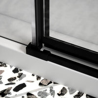 Porta doccia 160cm profili nero opaco apertura battente a sinistra con cerniere 80cm e parete fissa da 80cm vetro 8mm trasparente h195 | Fiji