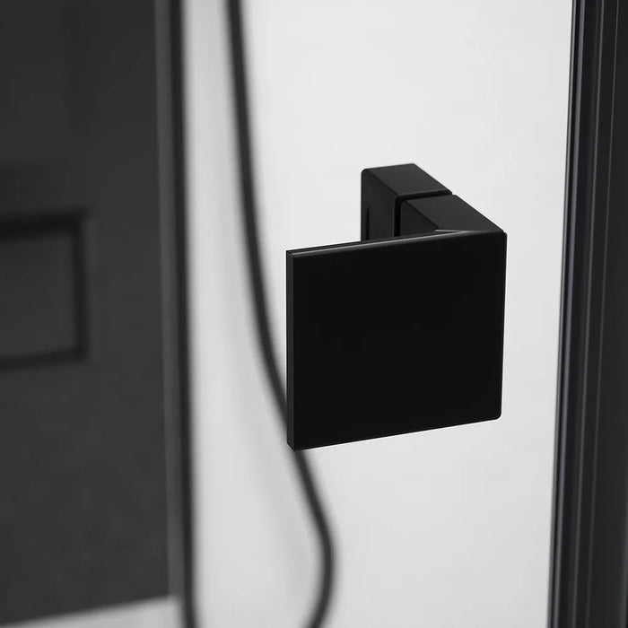 Porta doccia 190cm profili nero opaco apertura battente a sinistra con cerniere 110cm e parete fissa da 80cm vetro 8mm trasparente h195 | Fiji