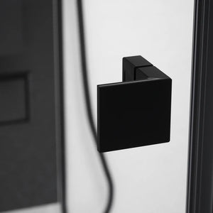 Porta doccia 180cm profili nero opaco apertura battente a sinistra con cerniere 100cm con parete fissa da 80cm vetro 8mm trasparente h195 | Fiji