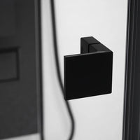 Porta doccia 140cm profili nero opaco apertura battente a sinistra con cerniere 70cm e parete fissa da 70cm vetro 8mm trasparente h195 | Fiji