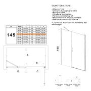 Porta doccia battente 6mm h195 anticalcare salema, misura 145