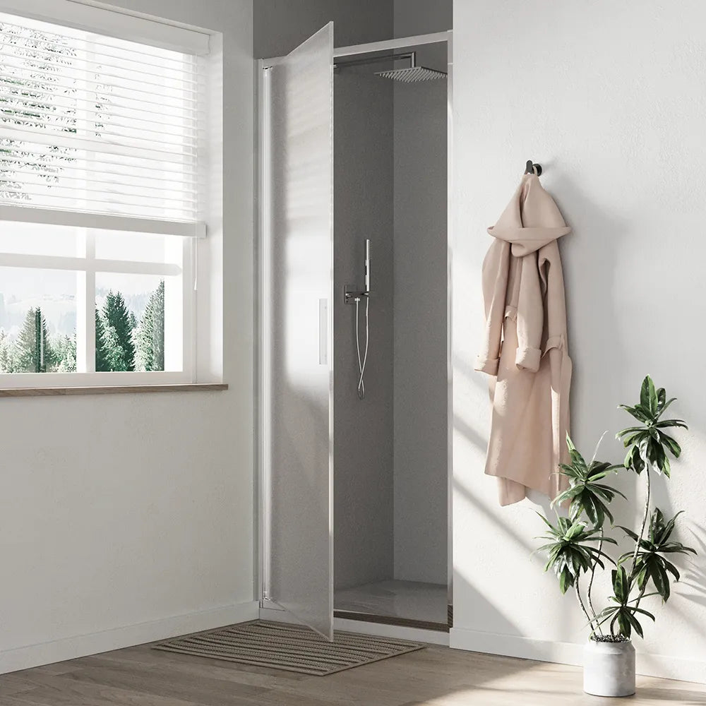Porta doccia 90cm con apertura a battente profili slim cromati vetro 6mm opaco h190 | Portofino