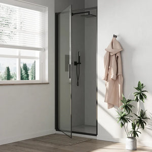 Porta doccia 80cm con apertura a battente profili slim nero opaco vetro 6mm trasparente h190 | Portofino