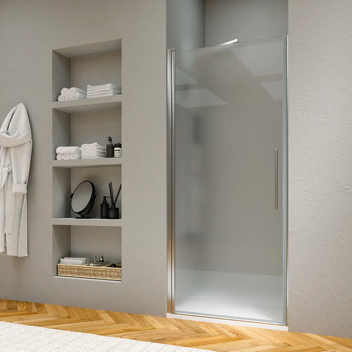 Porta doccia 80cm apertura a battente con profili cromati e vetro da 6mm opaco h195 | Elba