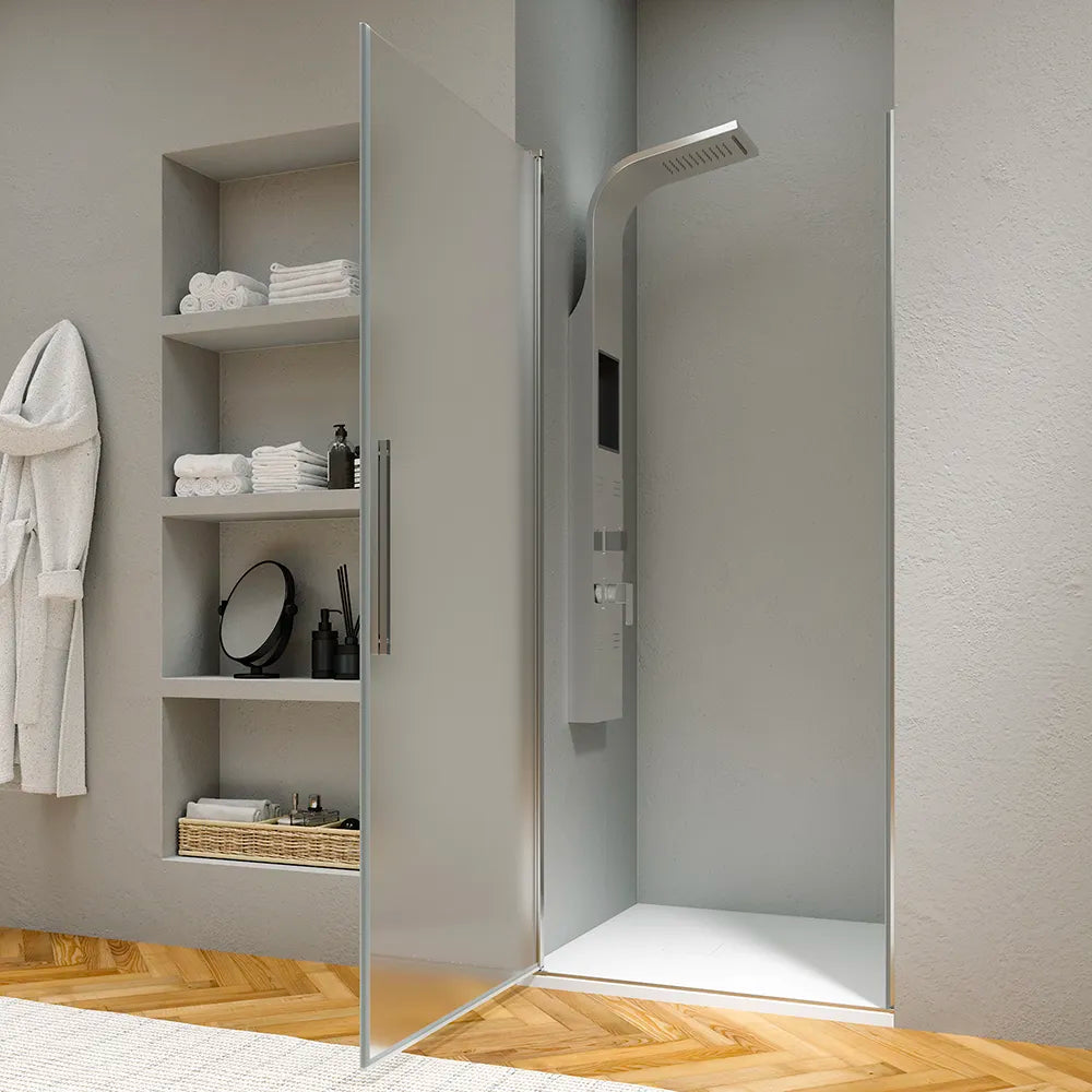 Porta doccia 95cm apertura a battente con profili cromati e vetro da 6mm opaco h195 | Elba