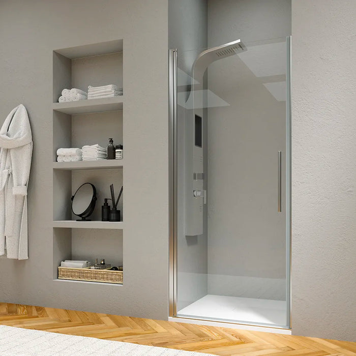 Porta doccia 95cm apertura a battente con profili cromati e vetro da 6mm trasparente h195 | Elba