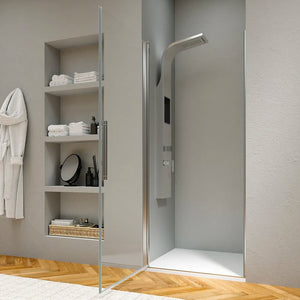 Porta doccia 90cm apertura a battente con profili cromati e vetro da 6mm trasparente h195 | Elba