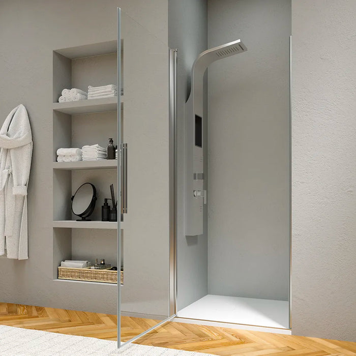 Porta doccia 70cm apertura a battente con profili cromati e vetro da 6mm trasparente h195 | Elba