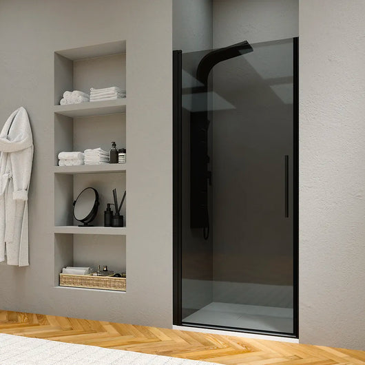 Porta doccia 95cm apertura a battente con profili nero opaco e vetro da 6mm fumè h195 | Elba