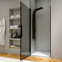 Porta doccia 75cm apertura a battente con profili nero opaco e vetro da 6mm fumè h195 | Elba