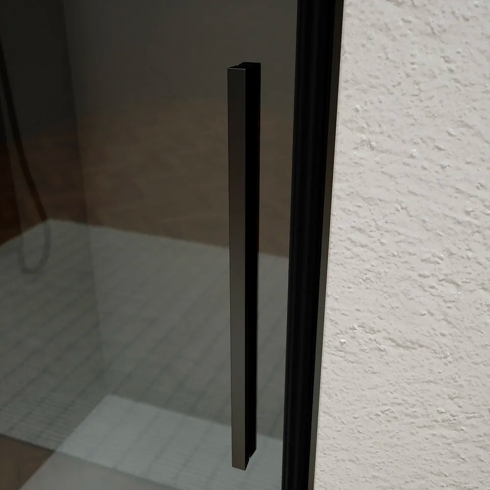 Porta doccia 75cm apertura a battente con profili nero opaco e vetro da 6mm fumè h195 | Elba