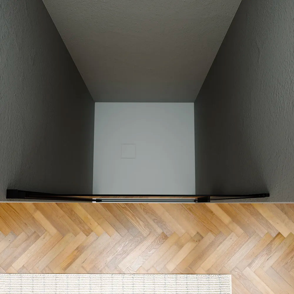 Porta doccia 75cm apertura a battente con profili nero opaco e vetro da 6mm fumè h195 | Elba