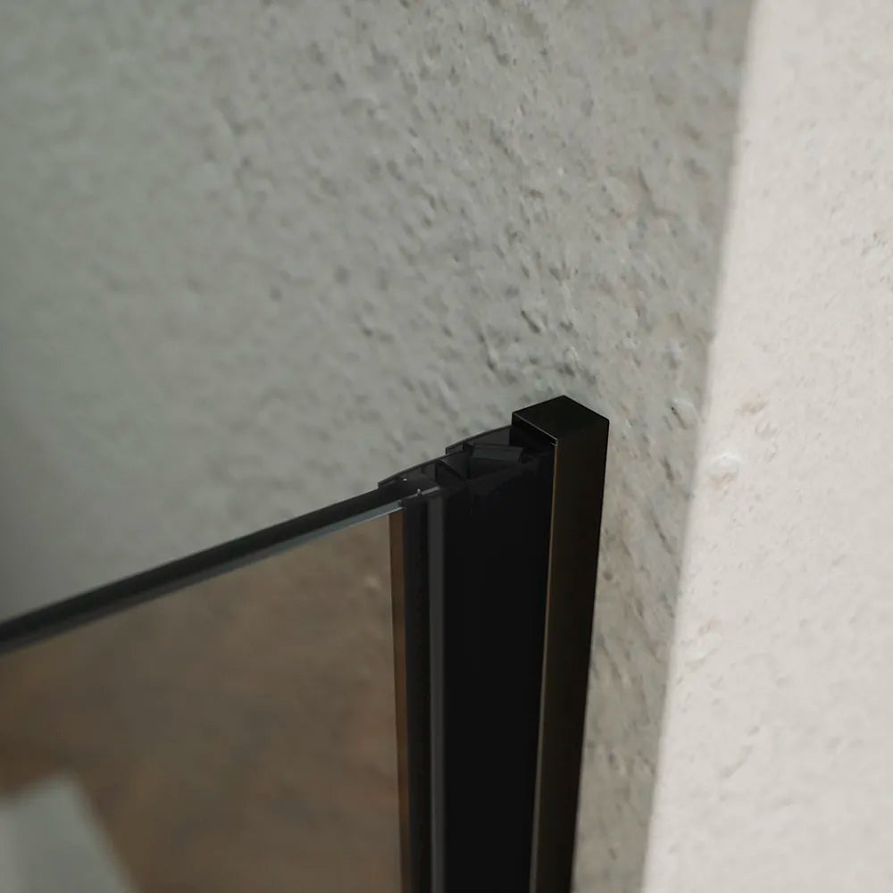 Porta doccia 75cm apertura a battente con profili nero opaco e vetro da 6mm fumè h195 | Elba