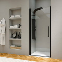 Porta doccia 100cm apertura a battente con profili nero opaco e vetro da 6mm trasparente h195 | Elba