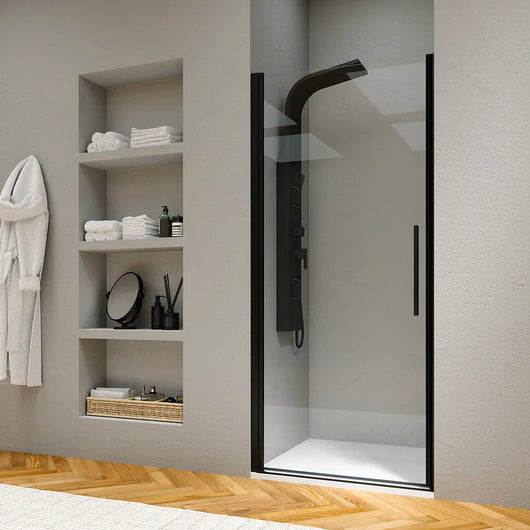 Porta doccia 90cm apertura a battente con profili nero opaco e vetro da 6mm trasparente h195 | Elba