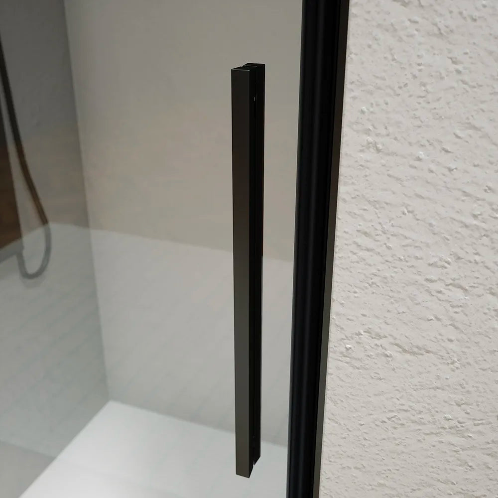 Porta doccia 90cm apertura a battente con profili nero opaco e vetro da 6mm trasparente h195 | Elba