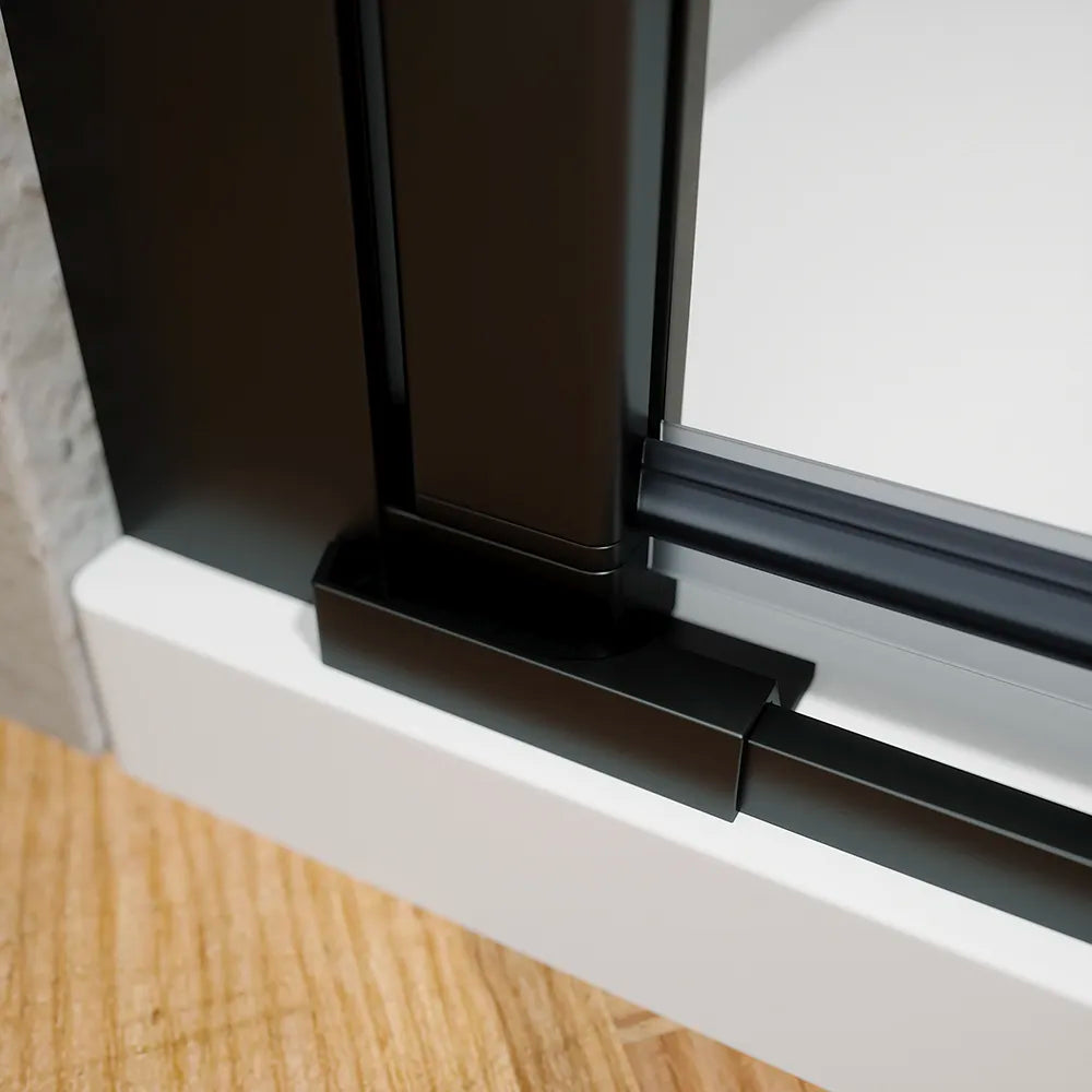 Porta doccia 90cm apertura a battente con profili nero opaco e vetro da 6mm trasparente h195 | Elba