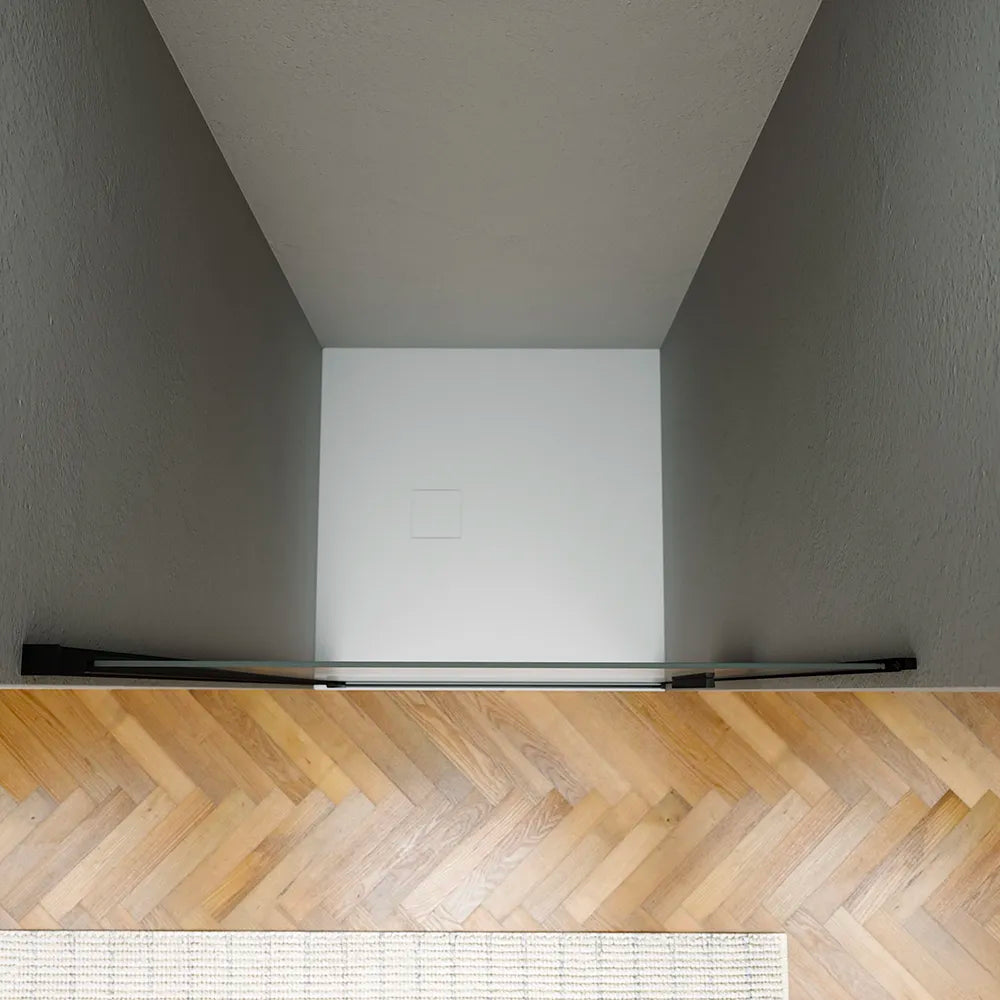 Porta doccia 90cm apertura a battente con profili nero opaco e vetro da 6mm trasparente h195 | Elba