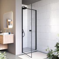 Porta doccia 100cm apertura a battente con profili nero opaco e vetro da 8mm trasparente h195 | Bahamas