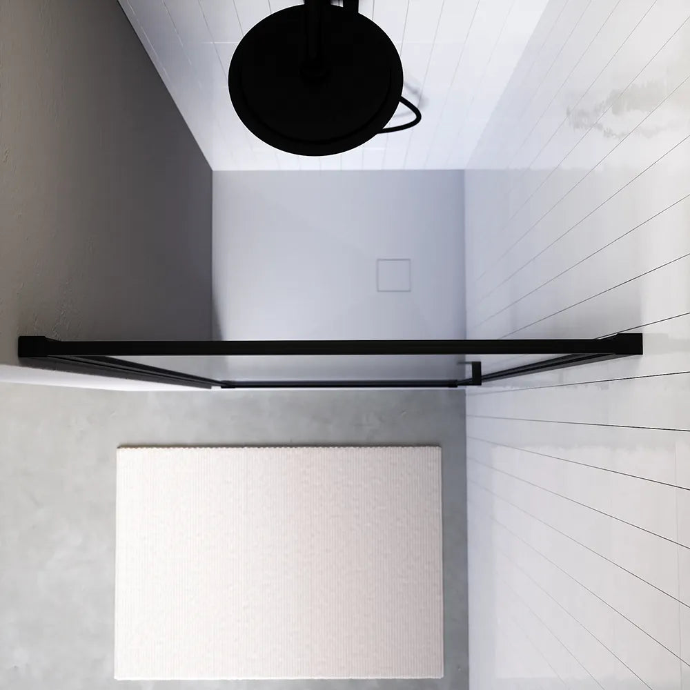 Porta doccia 70cm apertura a battente con profili nero opaco e vetro da 8mm trasparente h195 |Bahamas