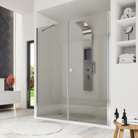 Porta doccia 170cm profili cromati apertura a battente 90cm con parete fissa da 80cm vetro 8mm trasparente h195 | Fiji
