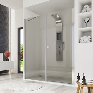 Porta doccia 170cm profili cromati apertura a battente 90cm con parete fissa da 80cm vetro 8mm trasparente h195 | Fiji