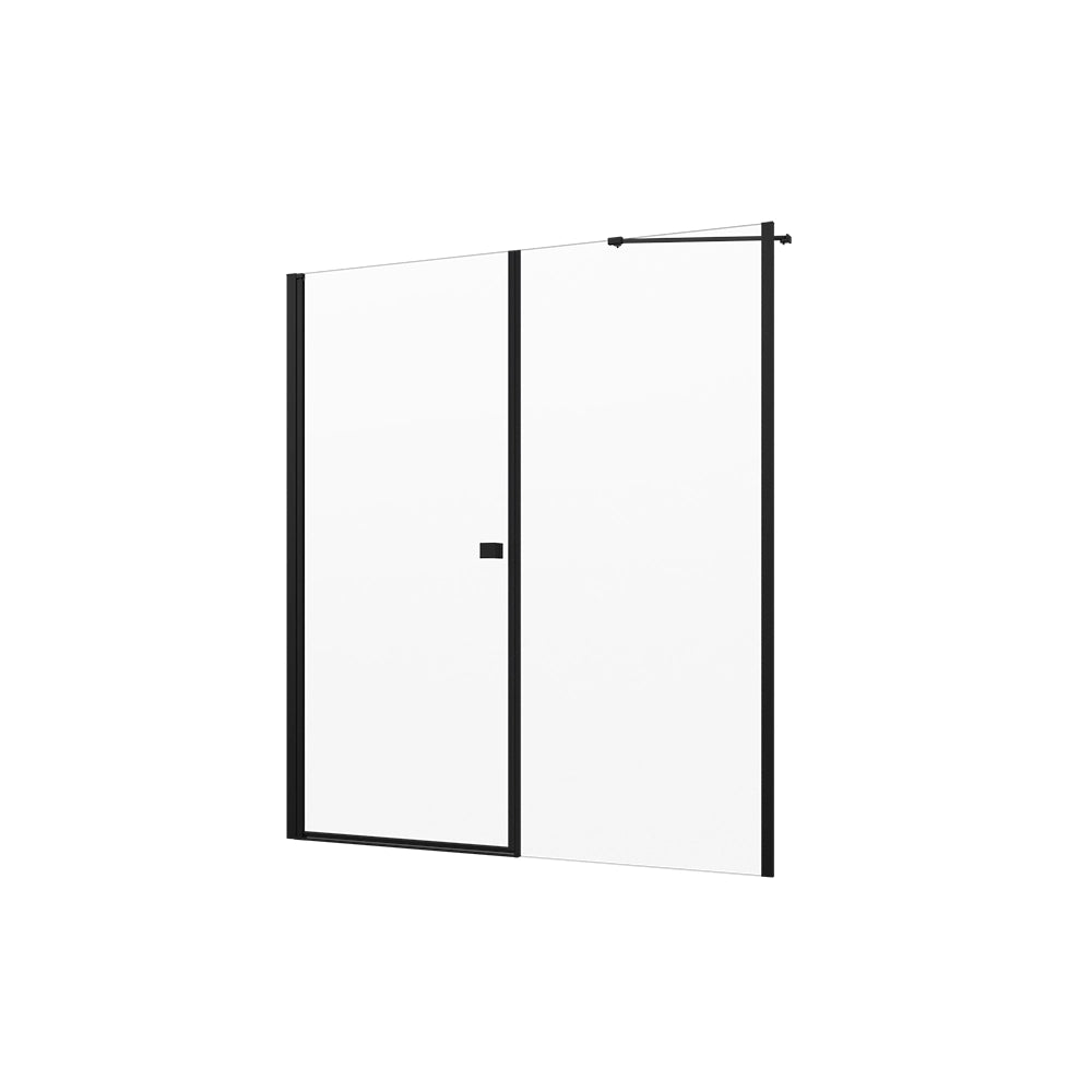 Porta doccia 160cm profili nero opaco apertura a battente 90cm con parete fissa da 70cm vetro 8mm trasparente h195 | Fiji